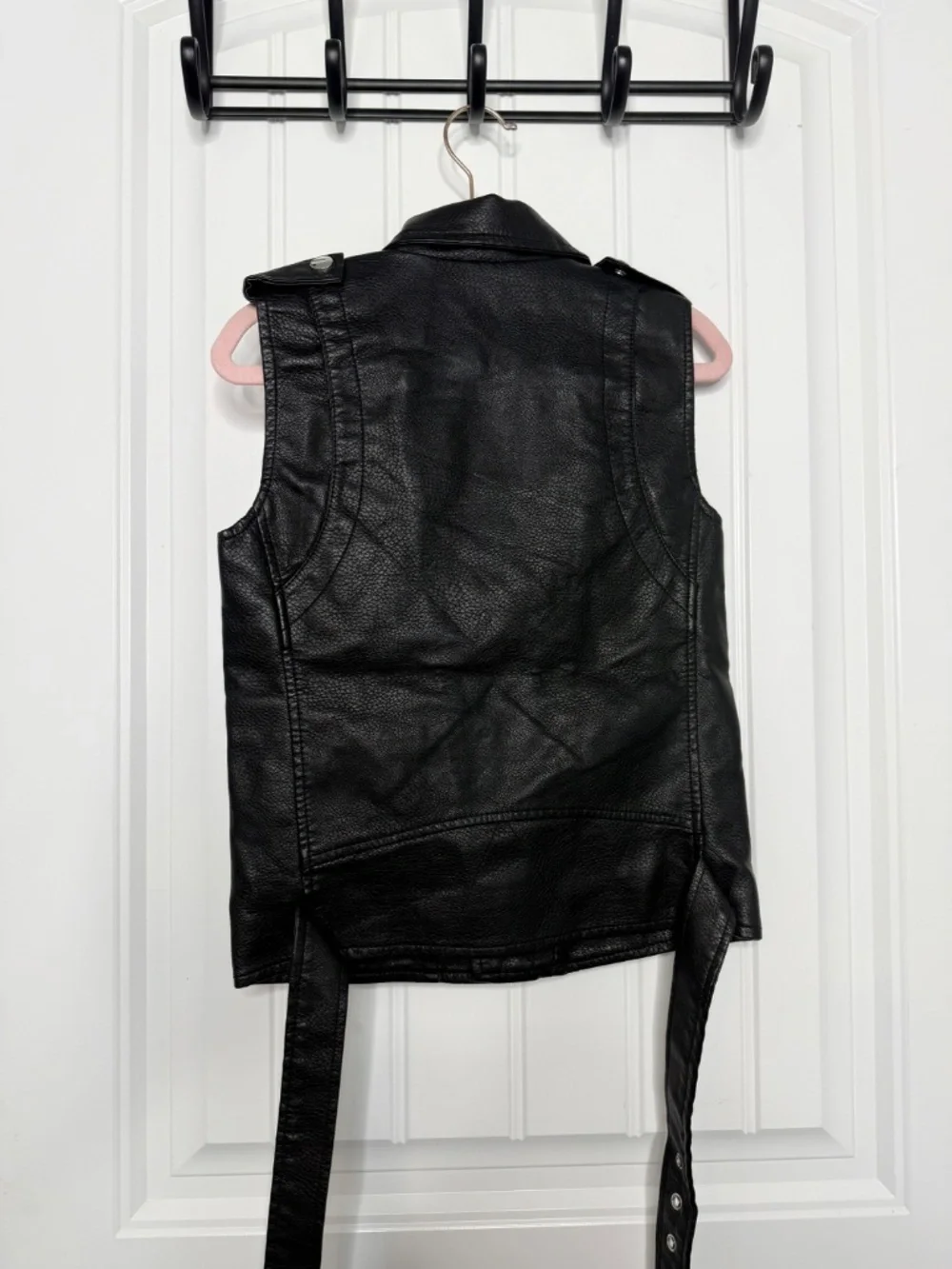 Girls Black Faux Leather Moto Vest Size 5-6 Years